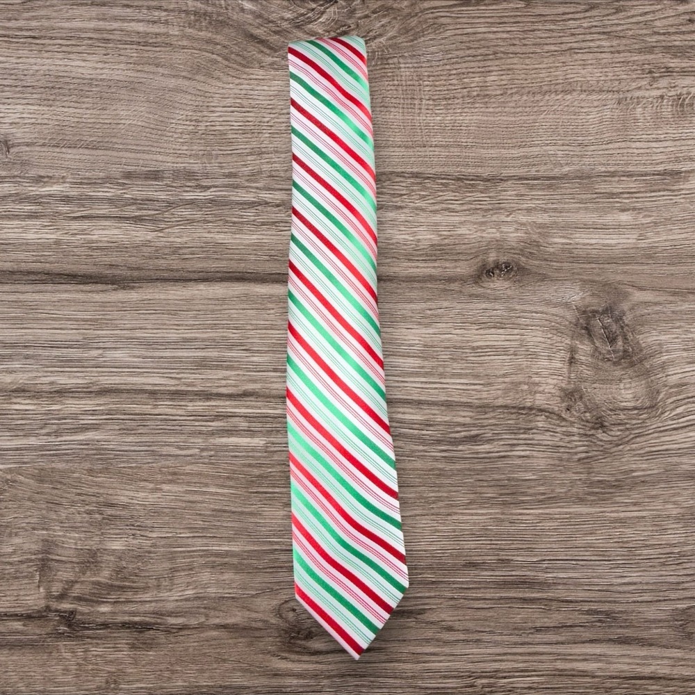 Holiday Traditions Candy Cane Stripe Christmas Necktie Red Green White New - Picture 3 of 4